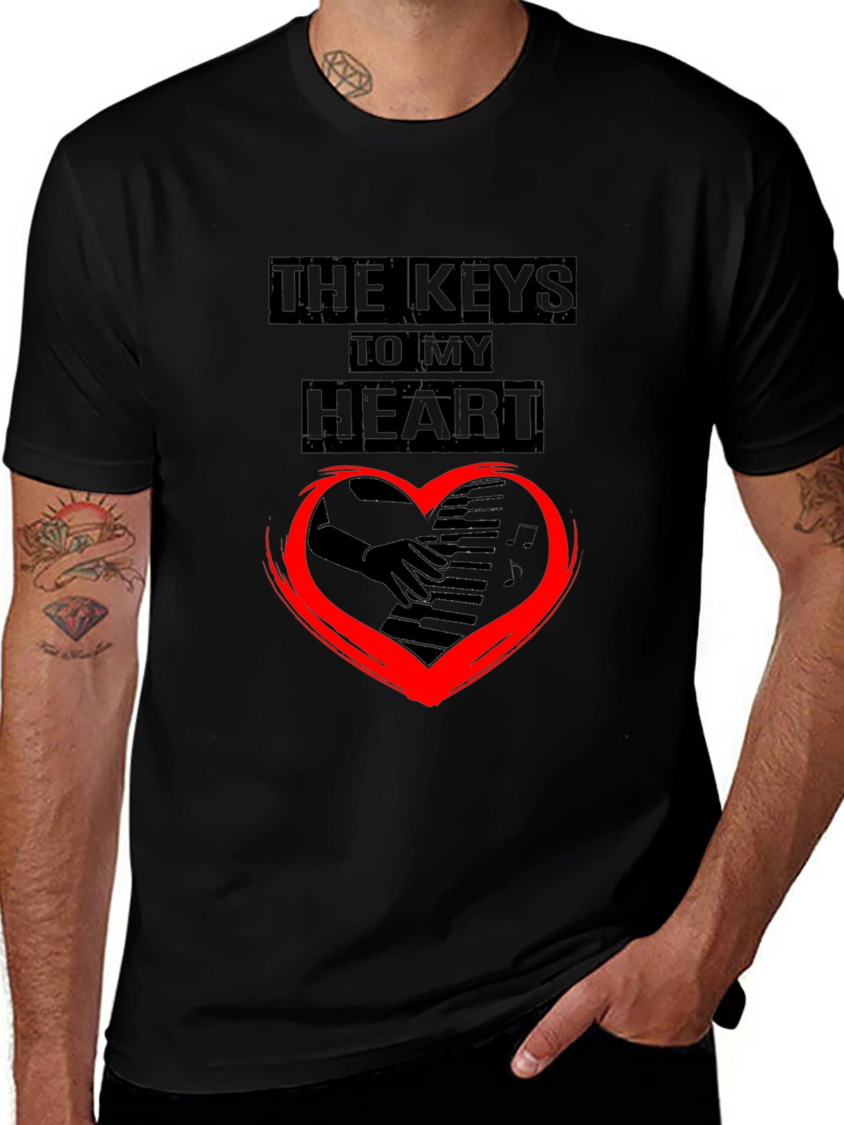 The Keys To My Heart Graphic Black T-Shirt