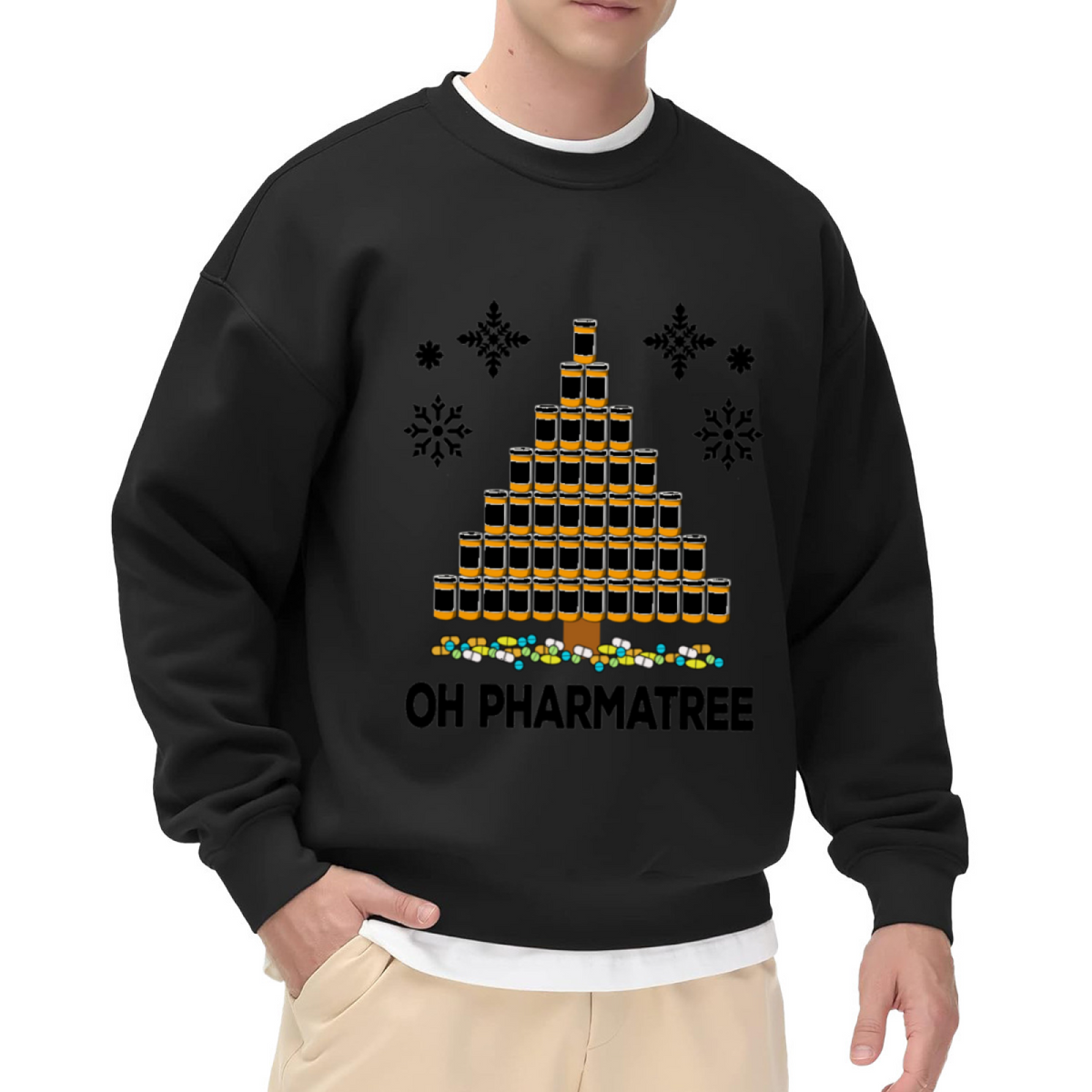 Oh Pharmatree Funny Pharmacy Christmas Tree Graphic Crewneck Sweatshirt