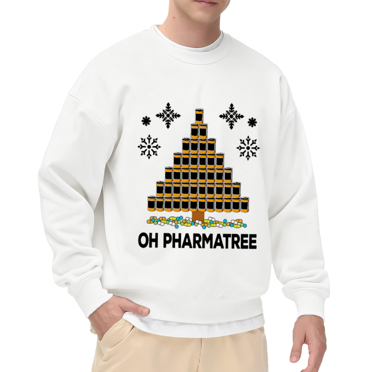 Oh Pharmatree Funny Pharmacy Christmas Tree Graphic Crewneck Sweatshirt