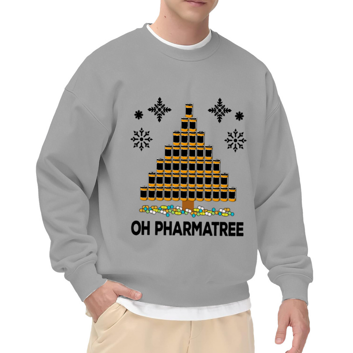 Oh Pharmatree Funny Pharmacy Christmas Tree Graphic Crewneck Sweatshirt