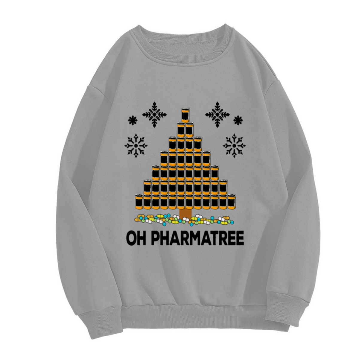 Oh Pharmatree Funny Pharmacy Christmas Tree Graphic Crewneck Sweatshirt