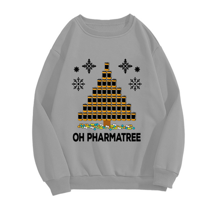 Oh Pharmatree Funny Pharmacy Christmas Tree Graphic Crewneck Sweatshirt