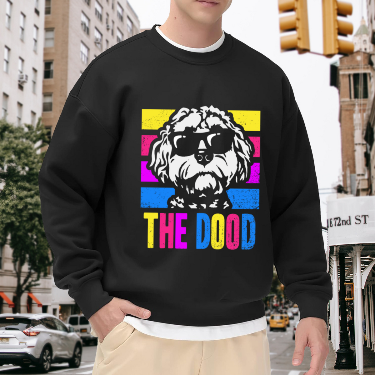 The Dood Cool Goldendoodle Dog Retro Colorful Crewneck Sweatshirt