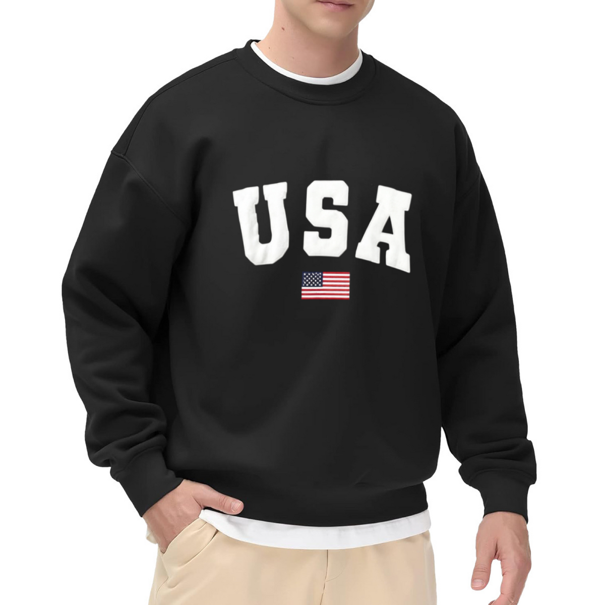 Classic USA Flag Varsity Print Crewneck Sweatshirt
