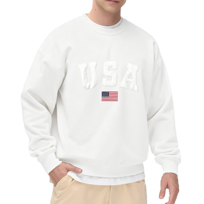 Classic USA Flag Varsity Print Crewneck Sweatshirt