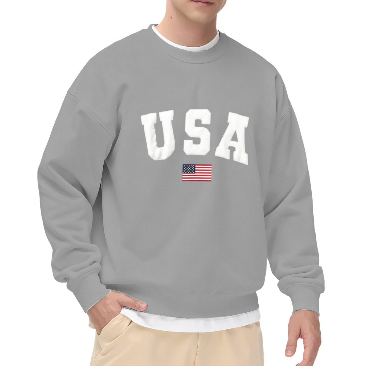 Classic USA Flag Varsity Print Crewneck Sweatshirt