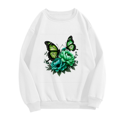 Fresh Green Butterfly & Peony Botanical Crewneck Sweatshirt