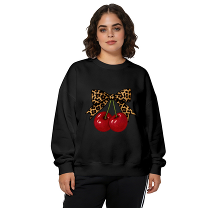 Leopard Bow Red Cherry Retro Y2K Crewneck Sweatshirt
