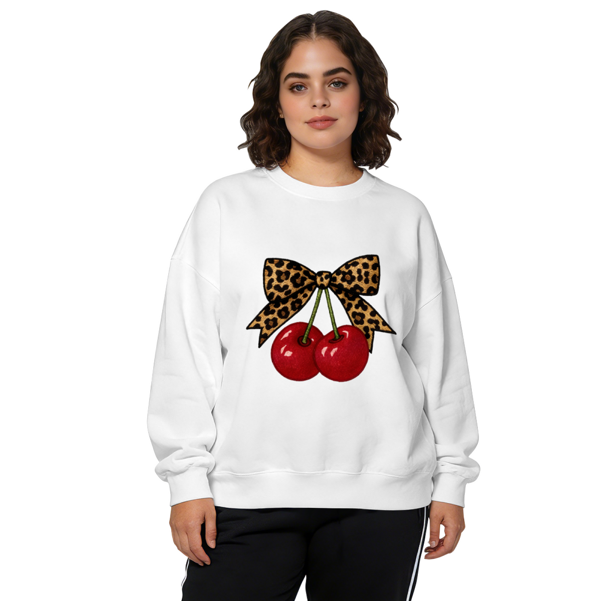 Leopard Bow Red Cherry Retro Y2K Crewneck Sweatshirt