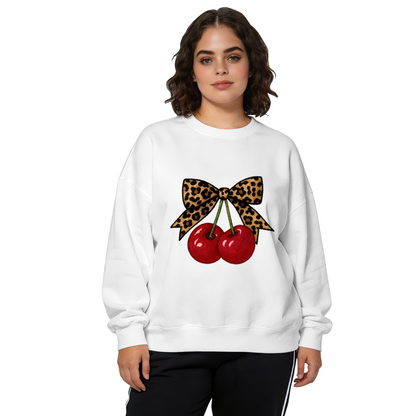 Leopard Bow Red Cherry Retro Y2K Crewneck Sweatshirt