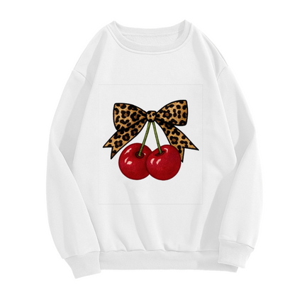 Leopard Bow Red Cherry Retro Y2K Crewneck Sweatshirt