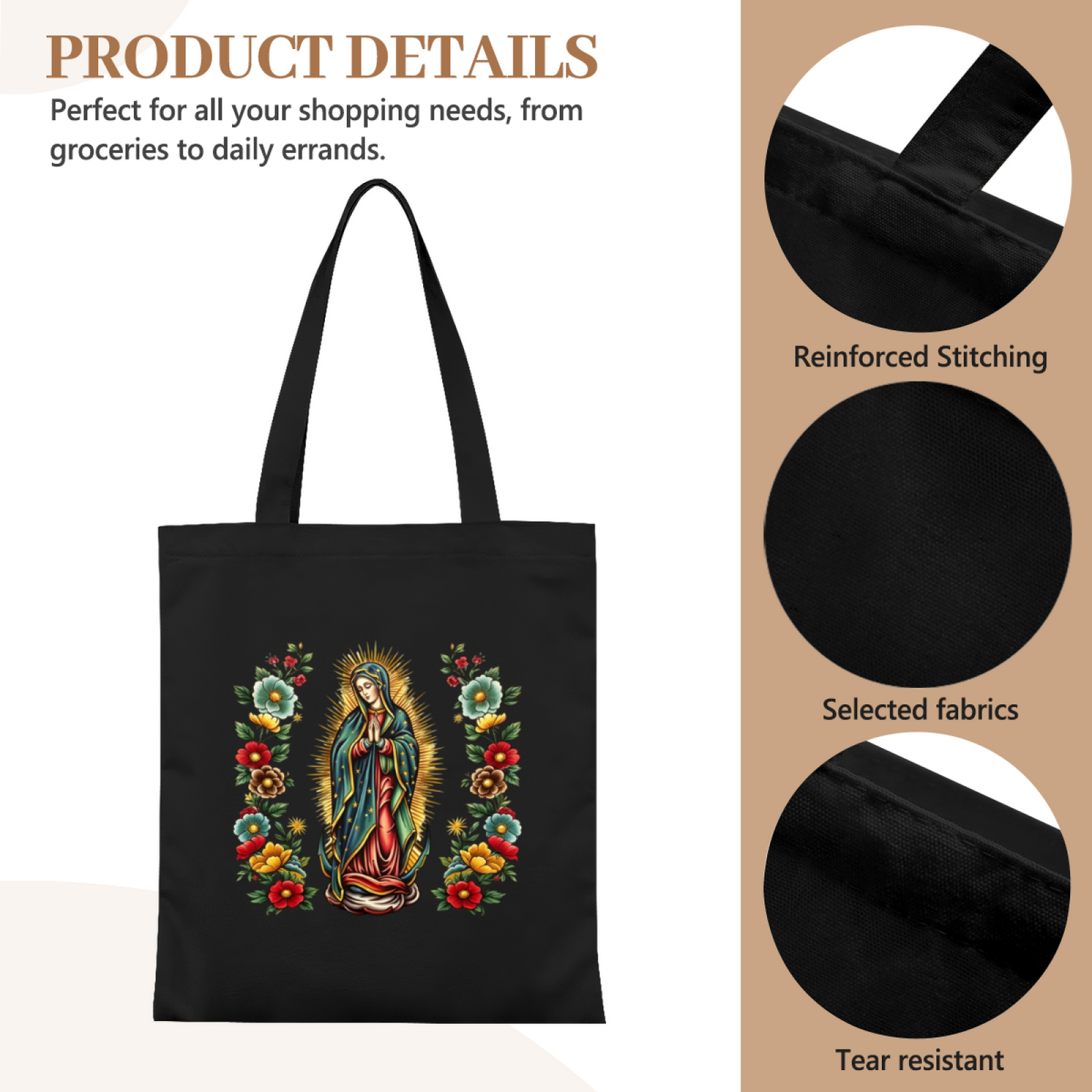 Floral Mosque Print Canvas Tote | Minimal Muslim Lightweight Carry Handbag