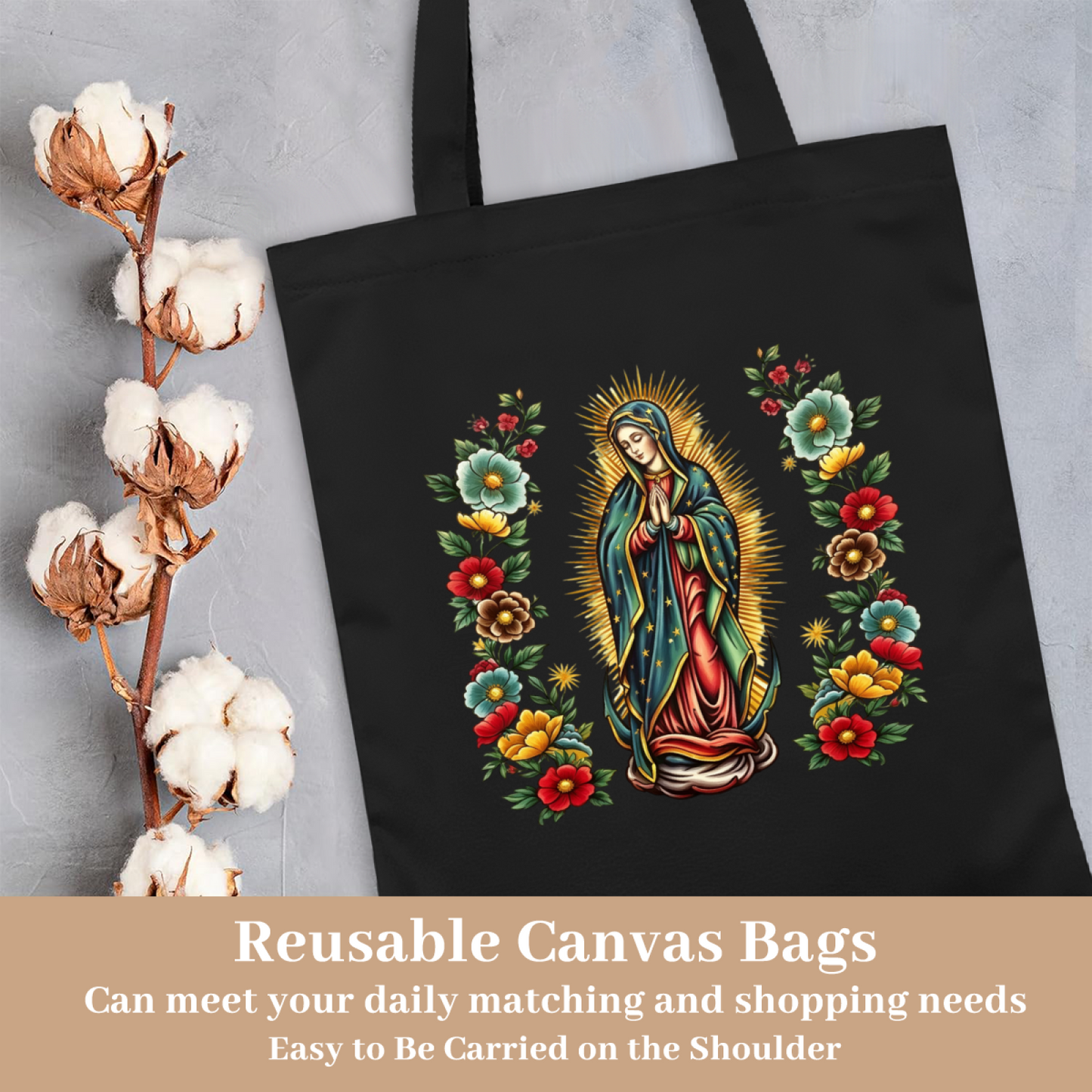 Floral Mosque Print Canvas Tote | Minimal Muslim Lightweight Carry Handbag
