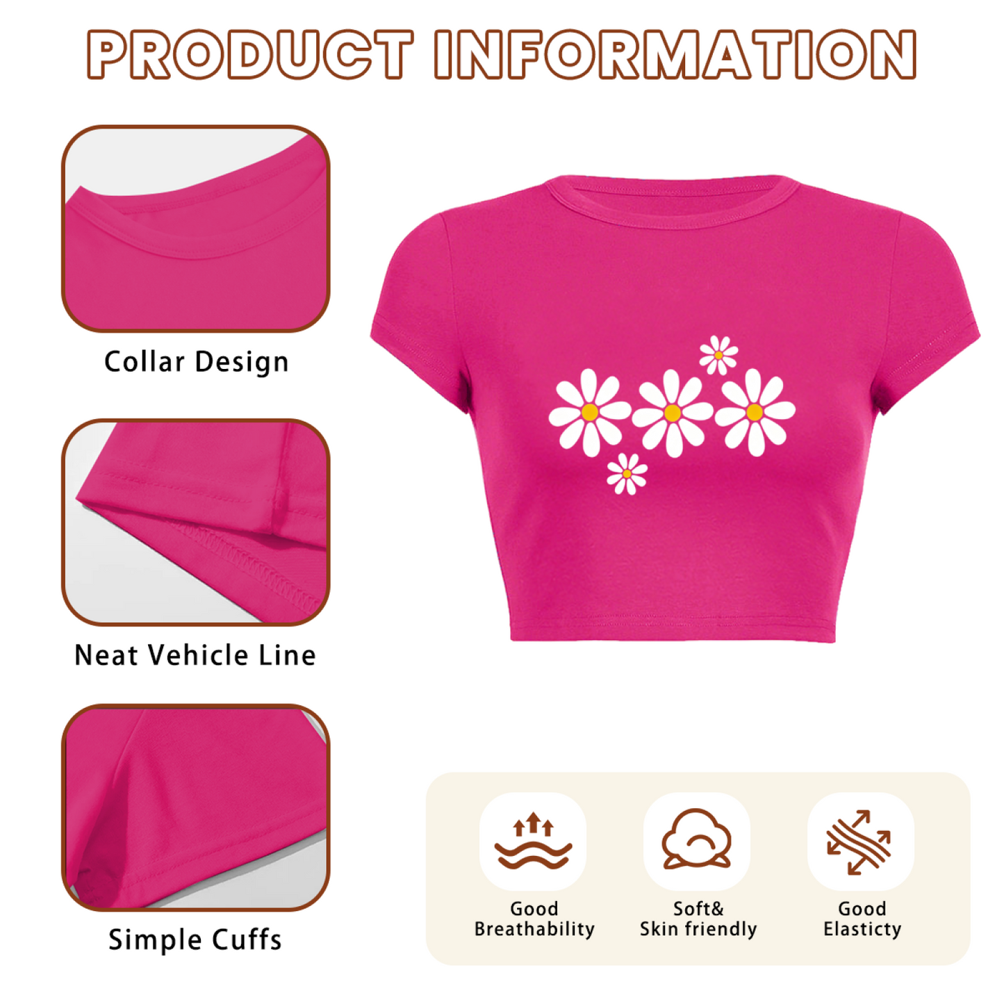 White Daisy Floral Hot Pink Crop Top ¨C Fresh Cottagecore Summer Baby Tee 11.