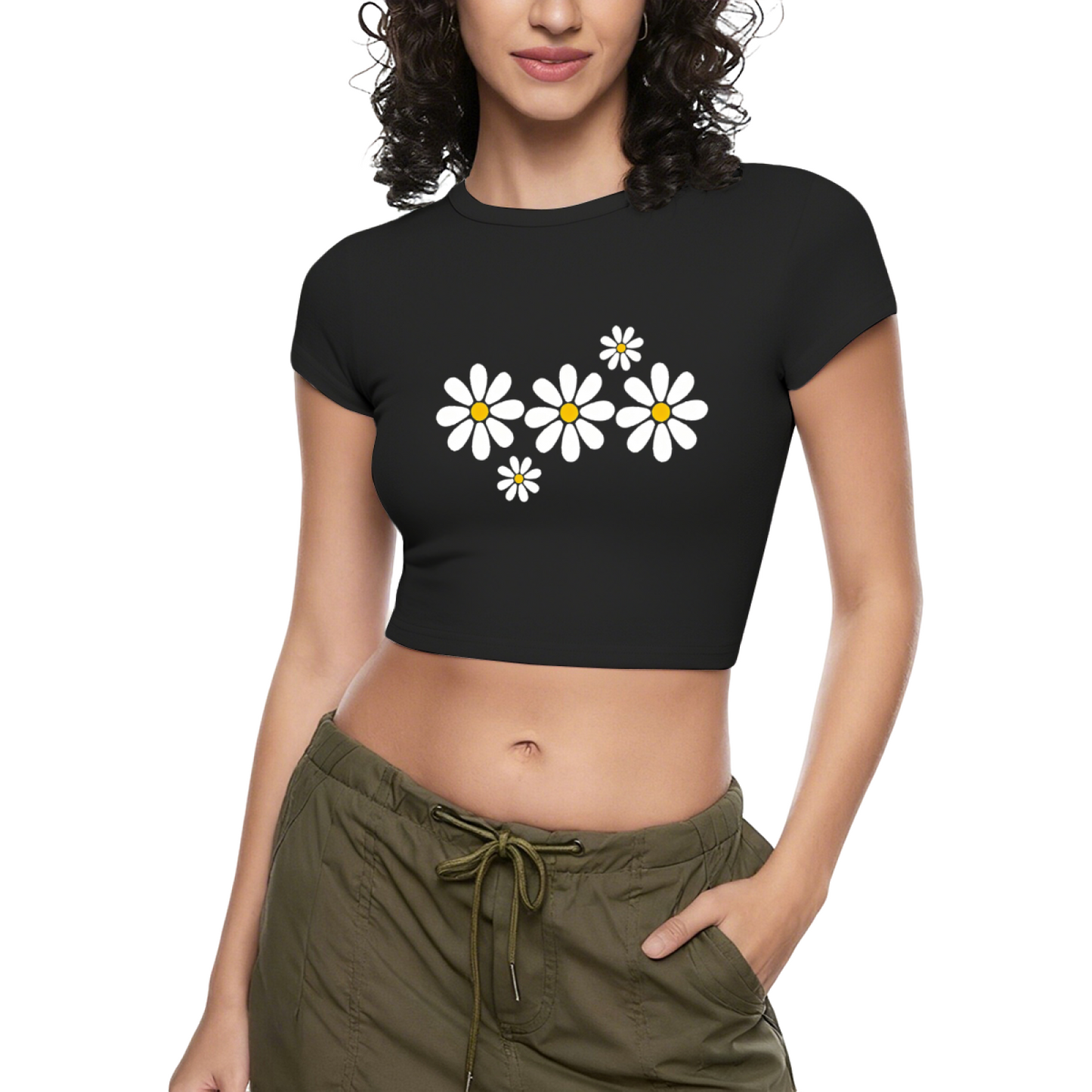 White Daisy Floral Hot Pink Crop Top ¨C Fresh Cottagecore Summer Baby Tee 11.