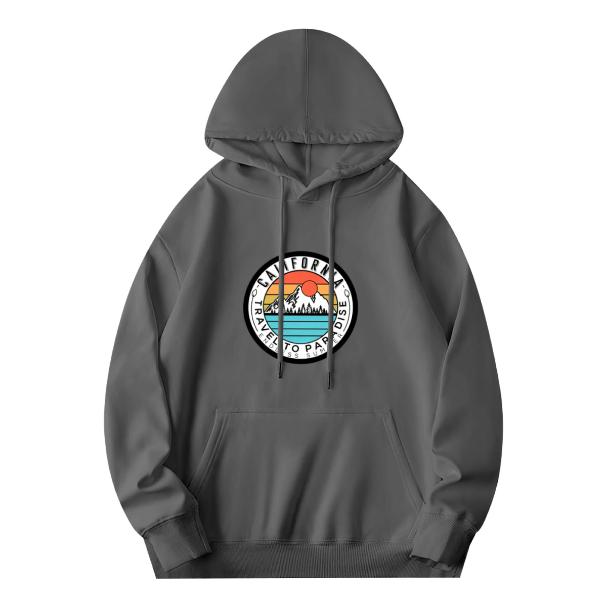 California Travel To Paradise Retro Circle Graphic Dark Gray Hoodie