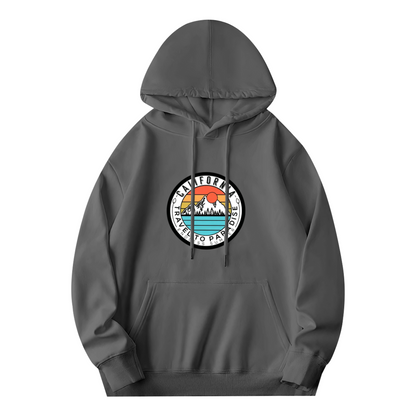 California Travel To Paradise Retro Circle Graphic Dark Gray Hoodie