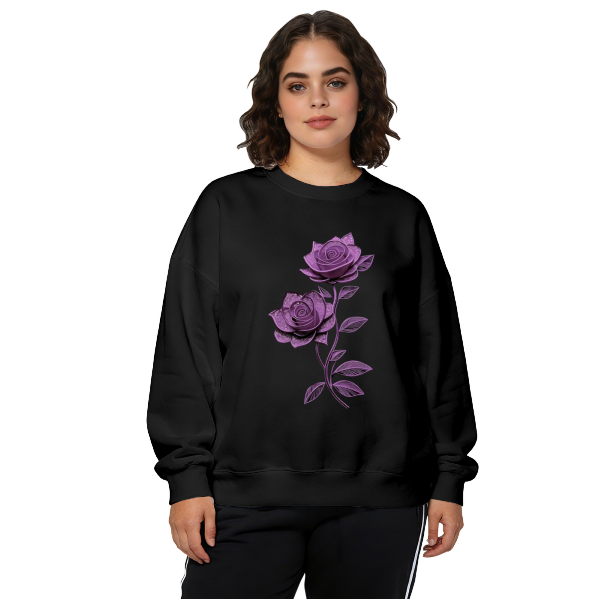 Shimmer Purple Dual Rose Art Crewneck Sweatshirt