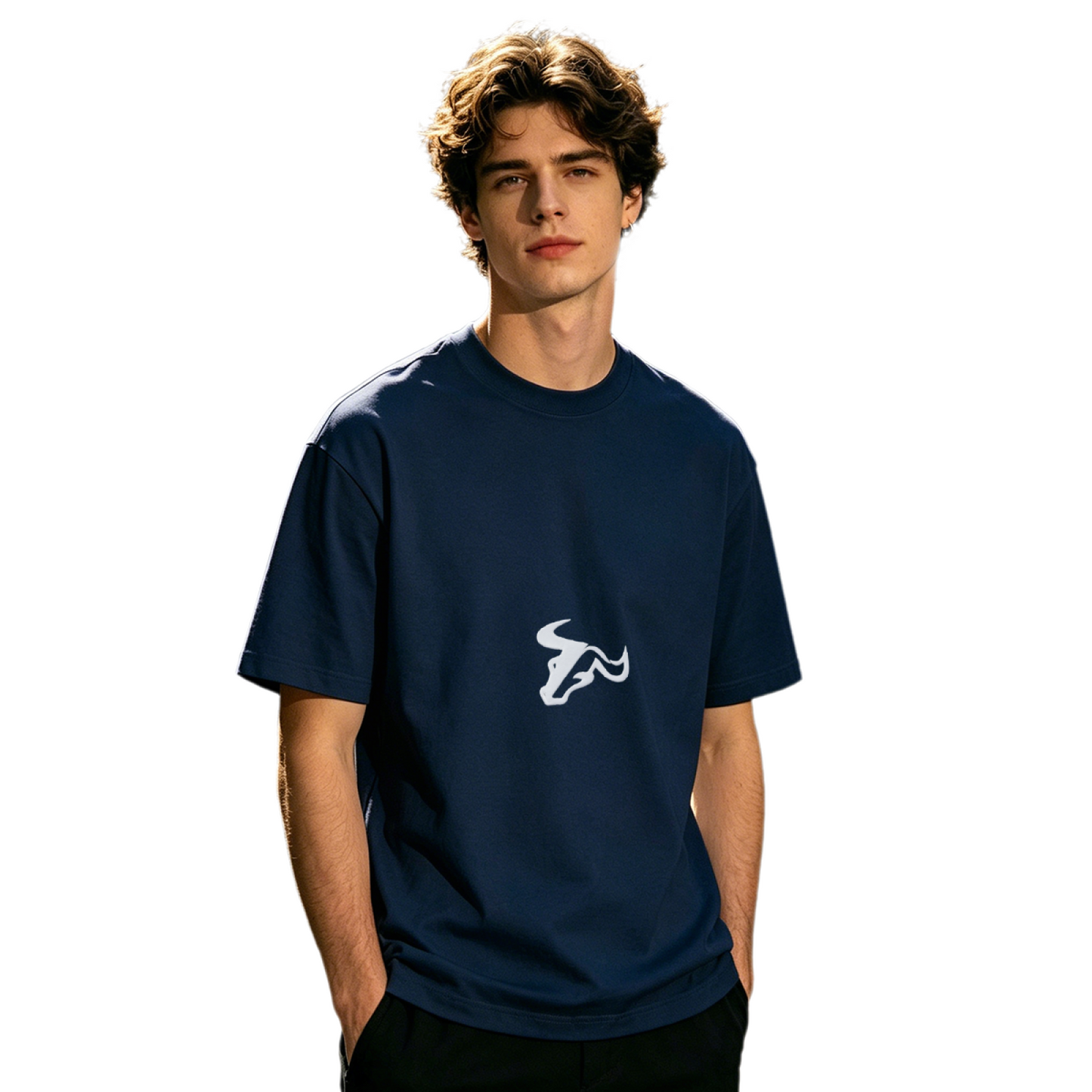 Men's Minimal Single Bull Head Sport Logo Casual Short Sleeve Tee