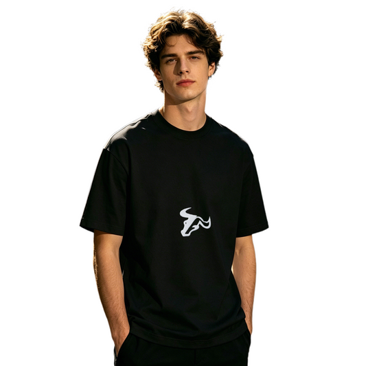 Men's Minimal Single Bull Head Sport Logo Casual Short Sleeve Tee