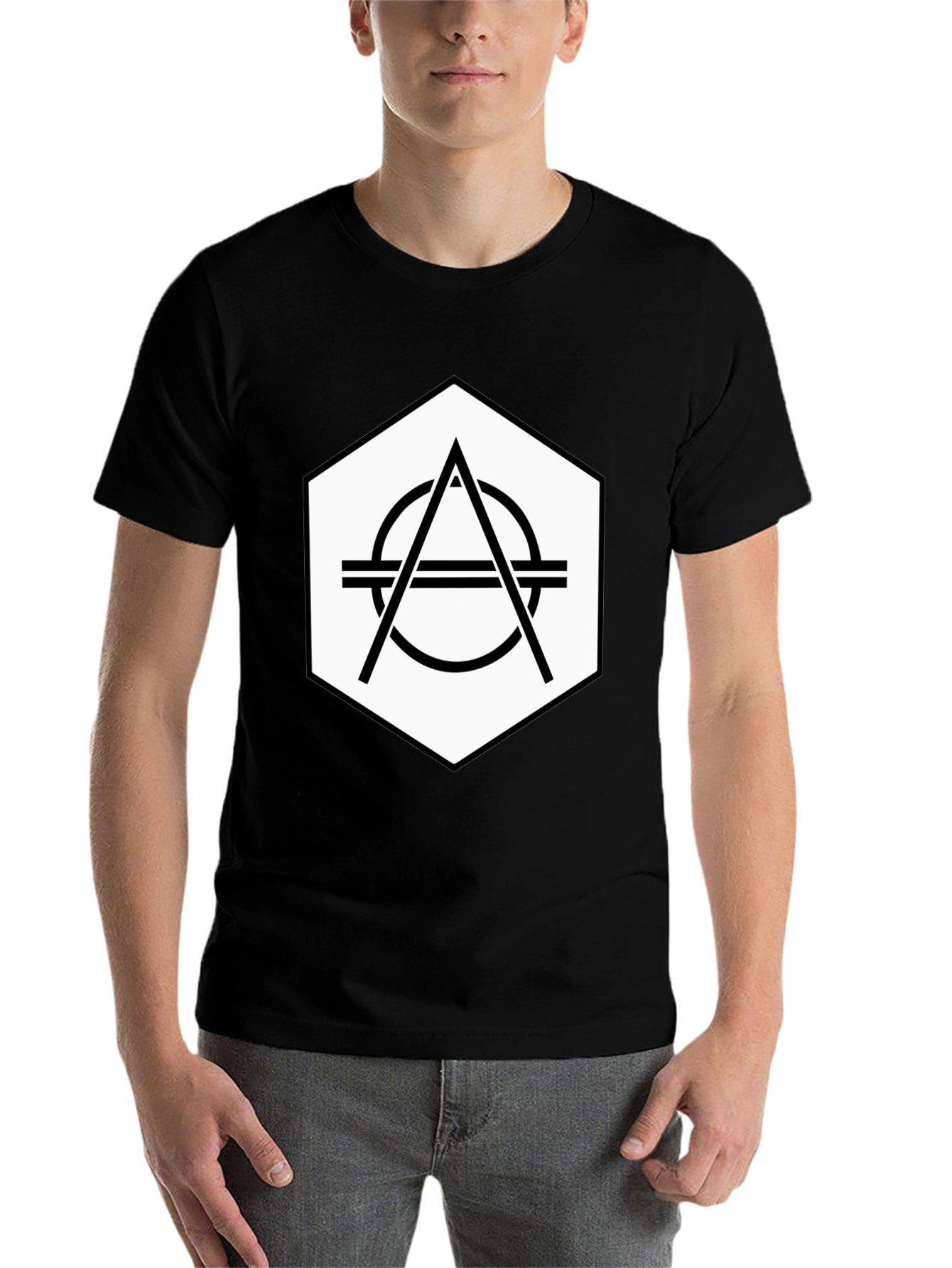 Geometric Hexagon Graphic Tee - Stylish Black T-Shirt