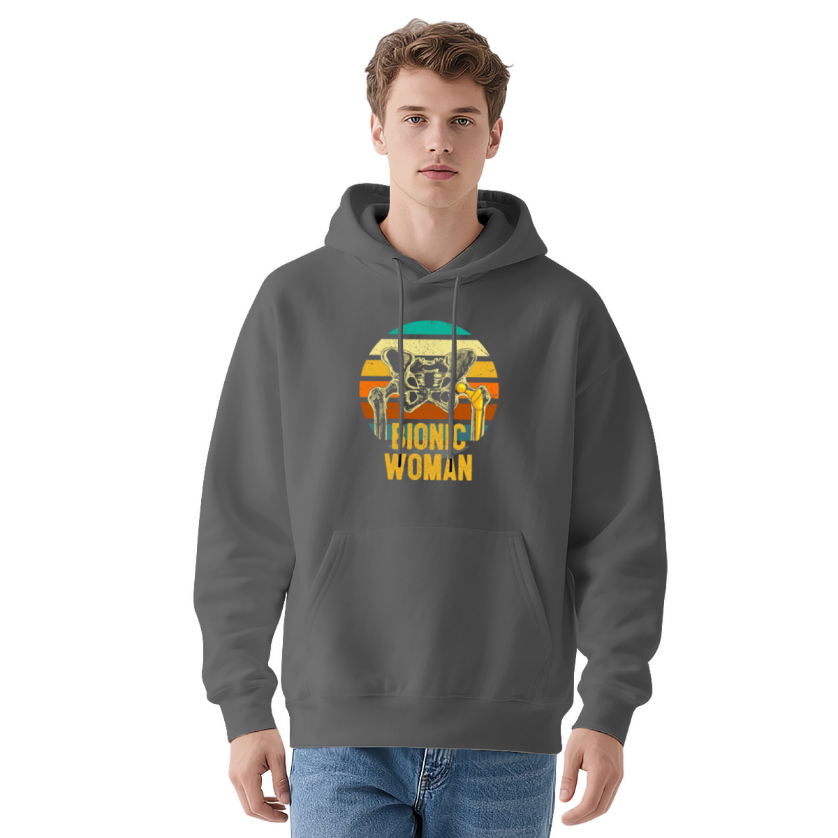 Retro Bionic Woman Navy Unisex Hoodie, All Day Soft Comfort