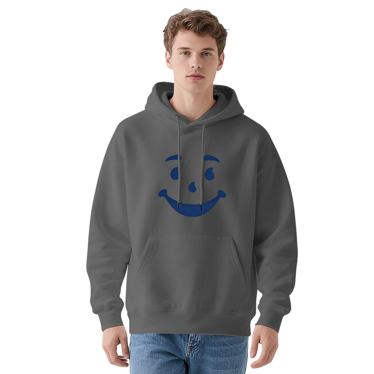Cool Blue Smiley Face Fun Casual Pullover Hoodie