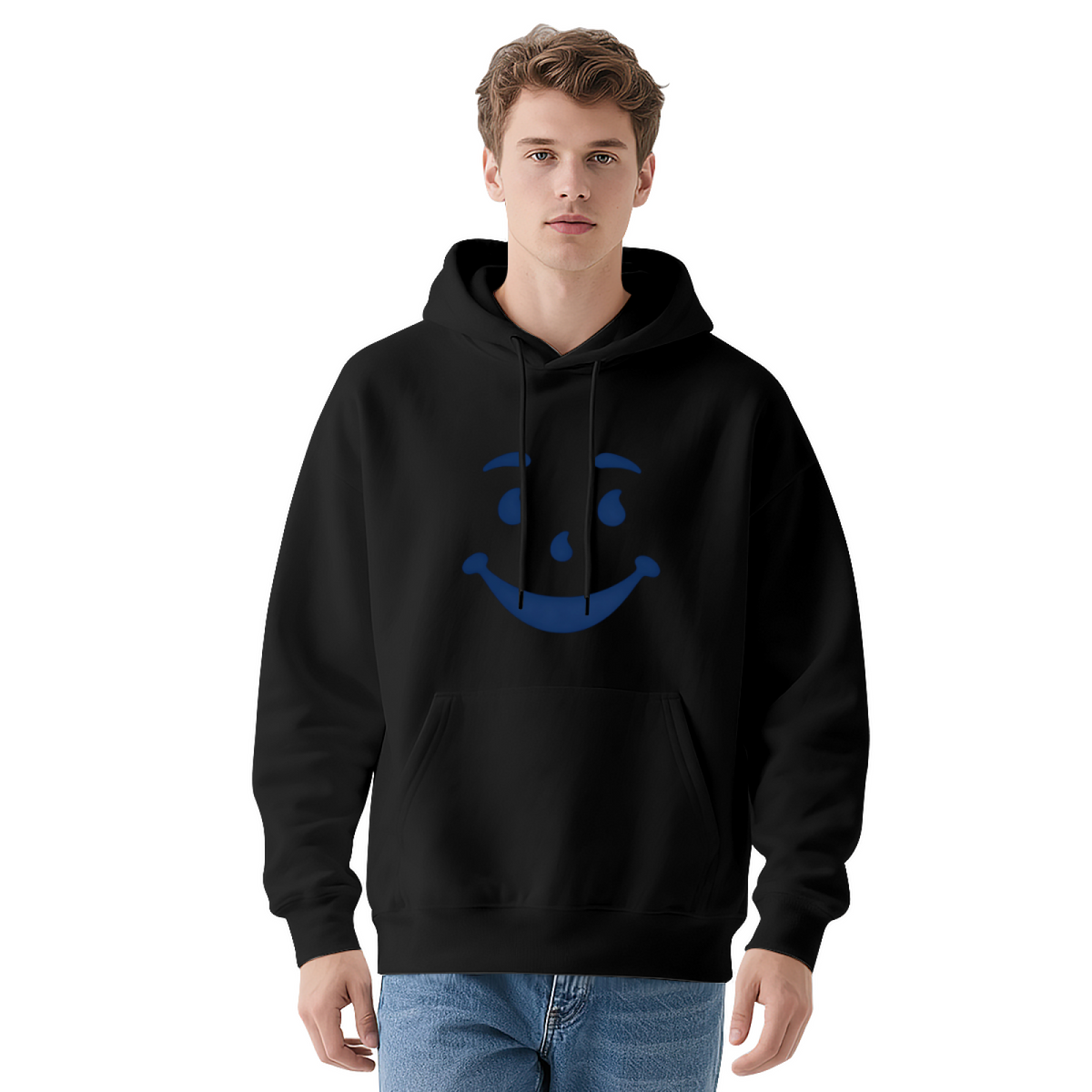 Cool Blue Smiley Face Fun Casual Pullover Hoodie
