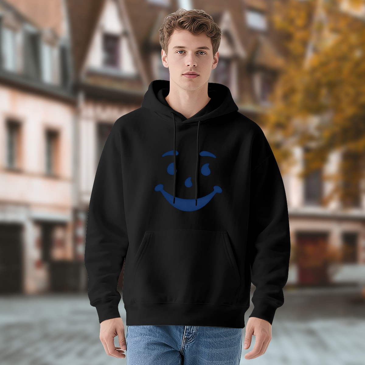 Cool Blue Smiley Face Fun Casual Pullover Hoodie