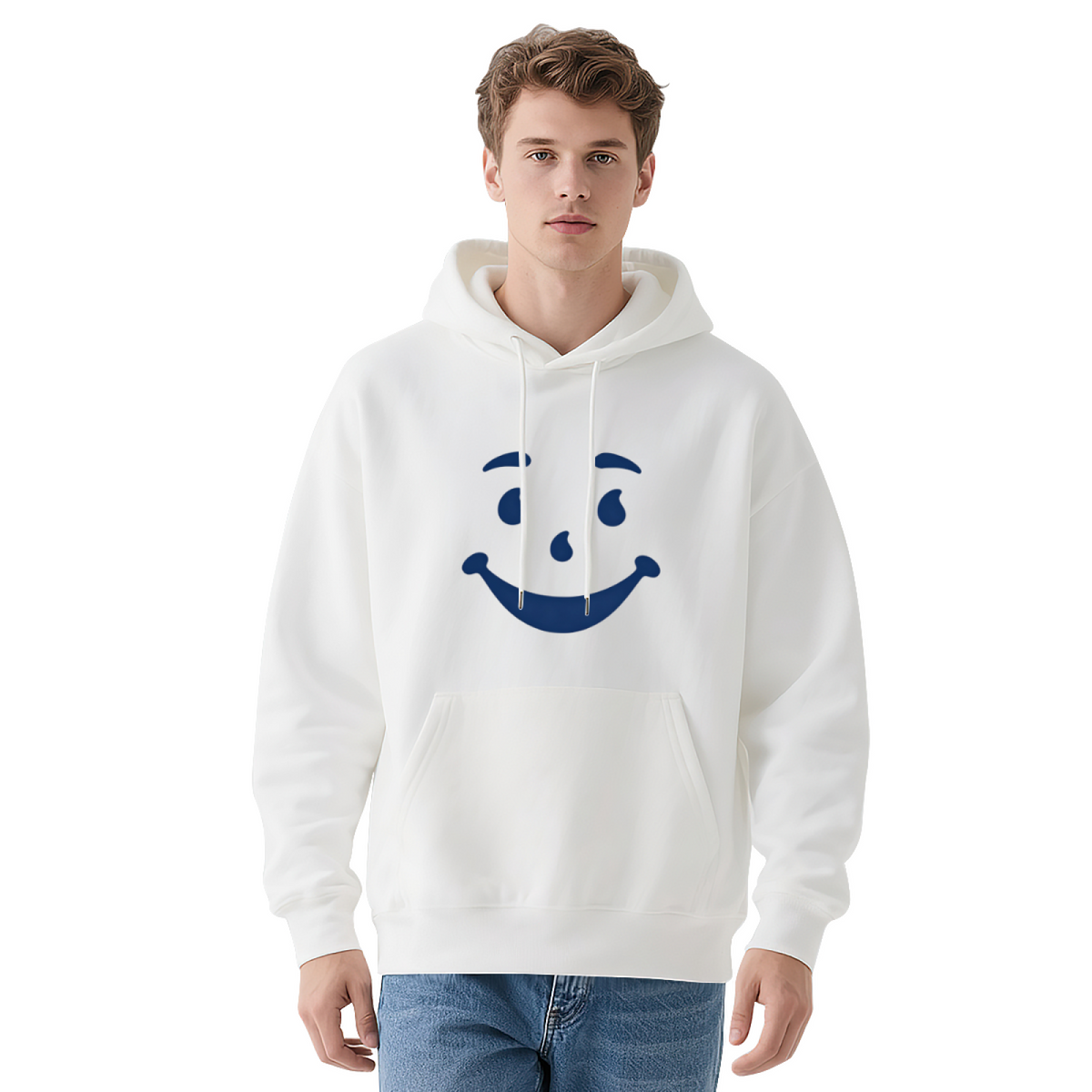 Cool Blue Smiley Face Fun Casual Pullover Hoodie