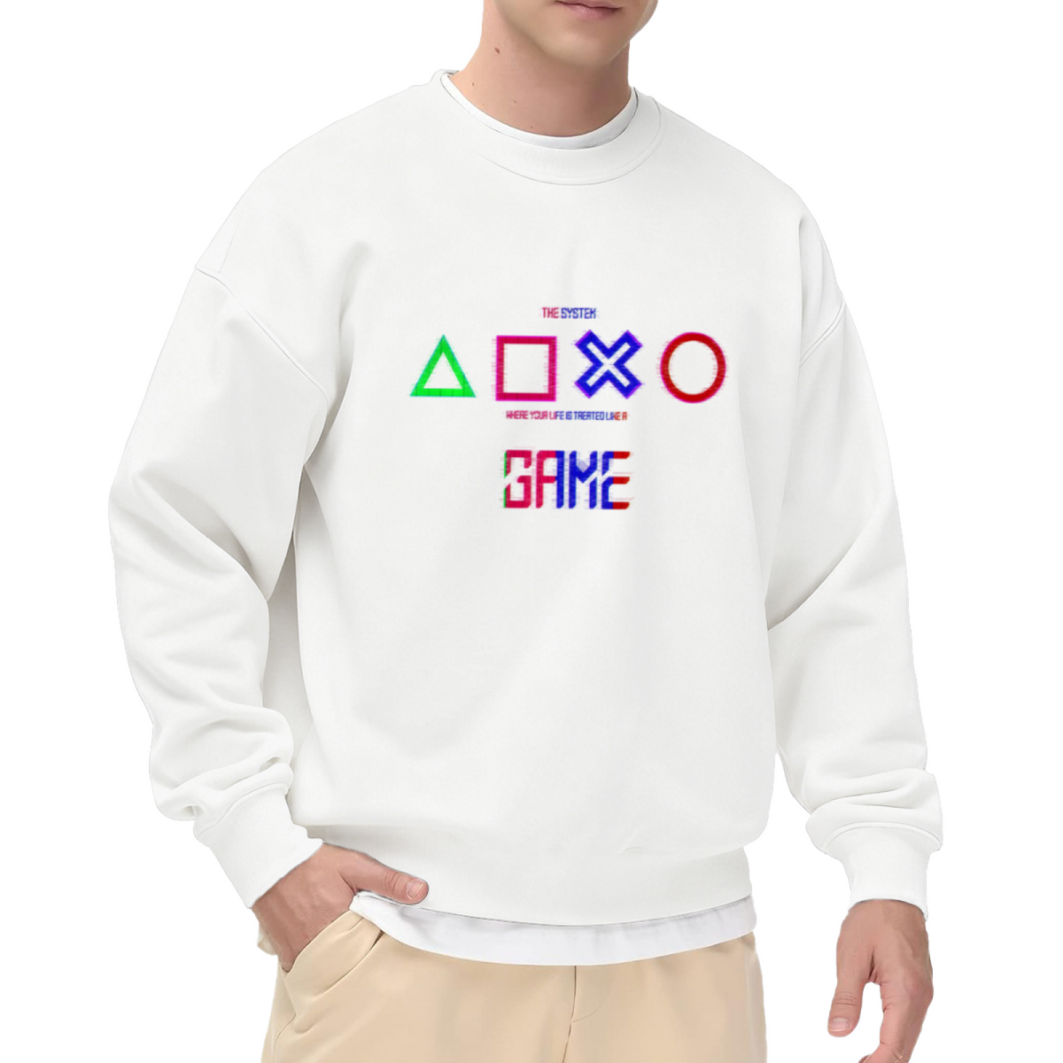 Glitch Game Buttons THE SYSTEM GAME Graphic Sweatshirt