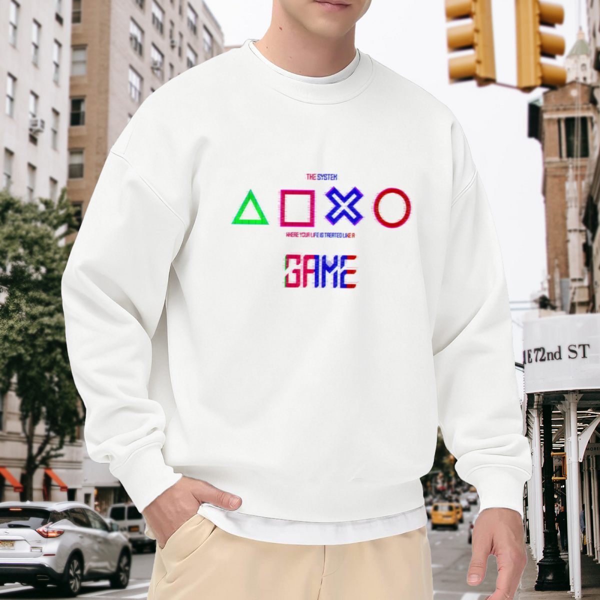 Glitch Game Buttons THE SYSTEM GAME Graphic Sweatshirt