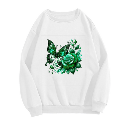 Glossy Green Butterfly & Rose Fantasy Art Crewneck Sweatshirt
