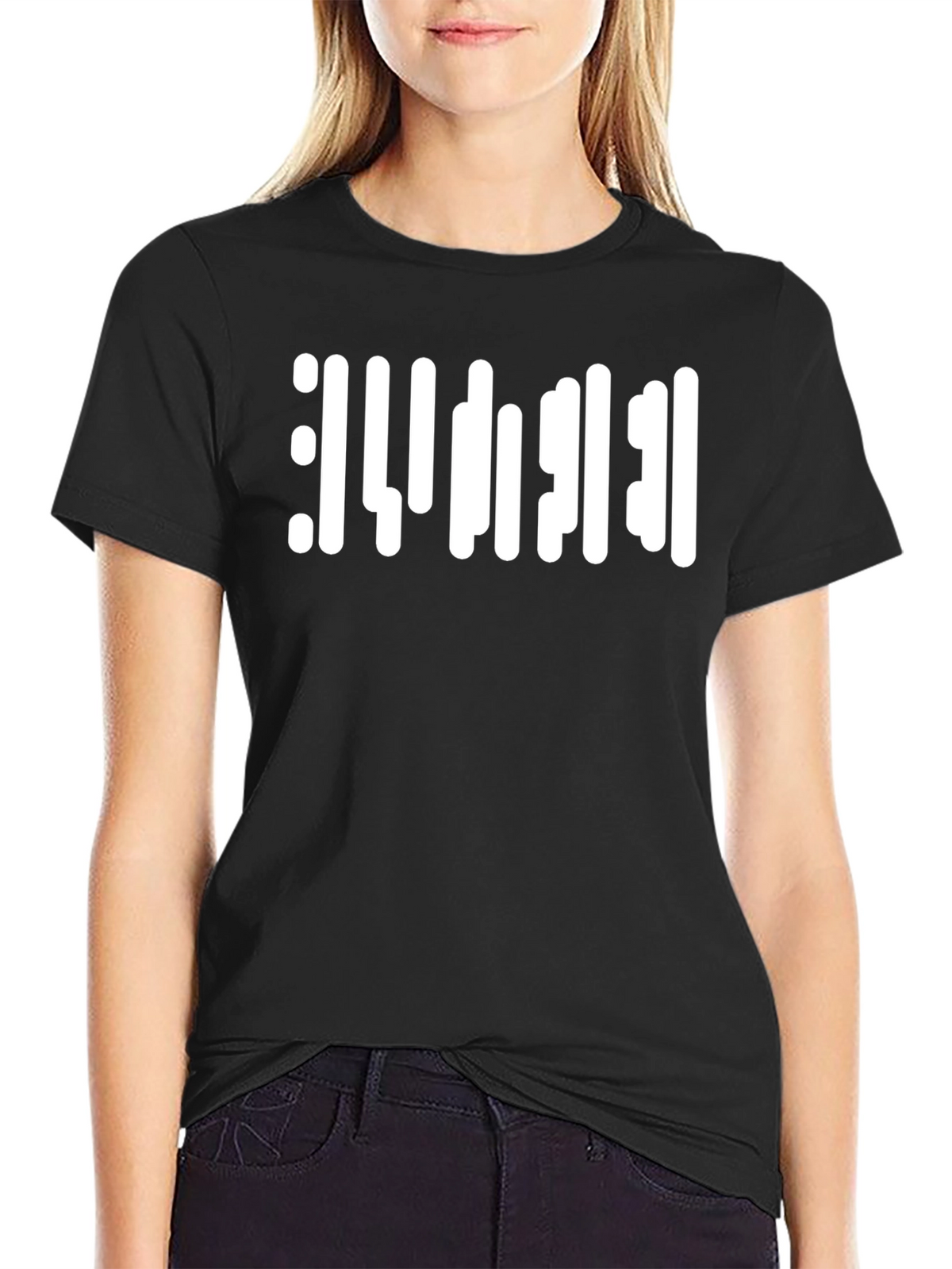 Abstract White Barcode Style Graphic T-Shirt