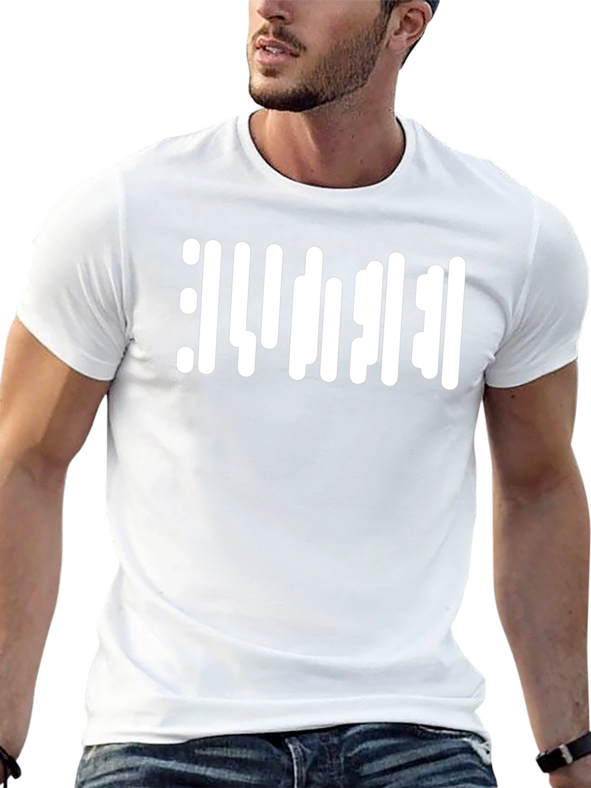 Abstract White Barcode Style Graphic T-Shirt