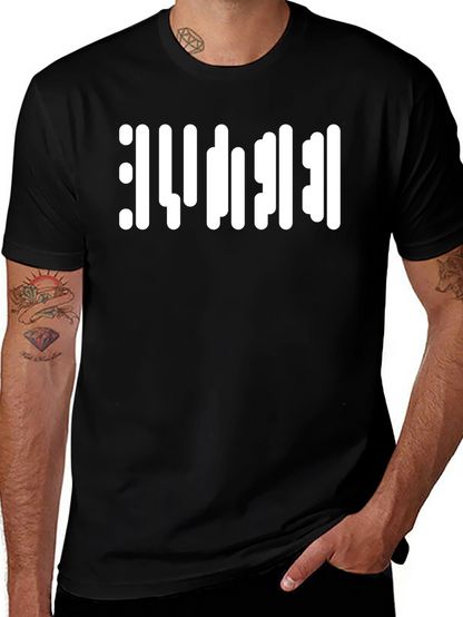 Abstract White Barcode Style Graphic T-Shirt