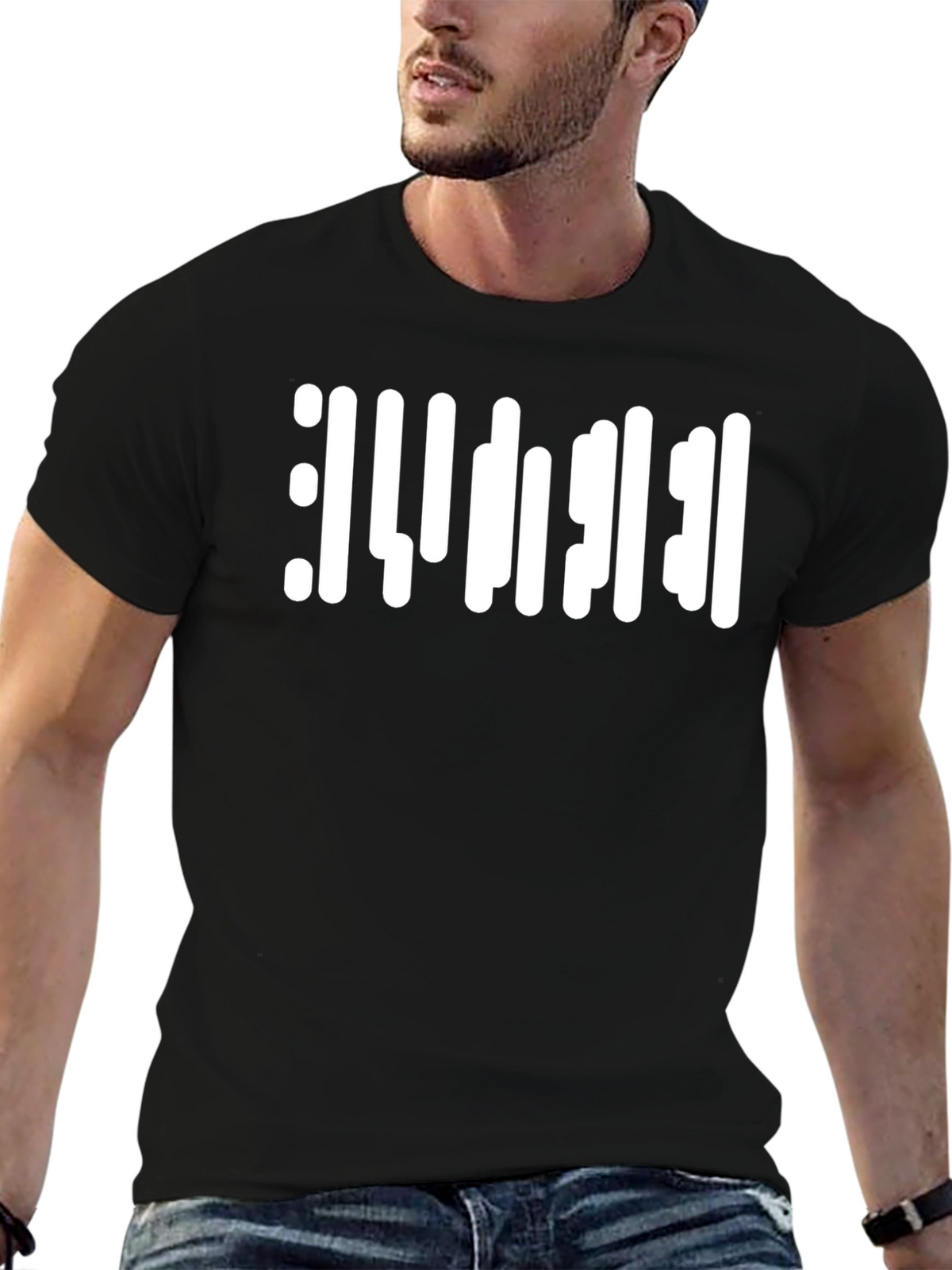 Abstract White Barcode Style Graphic T-Shirt