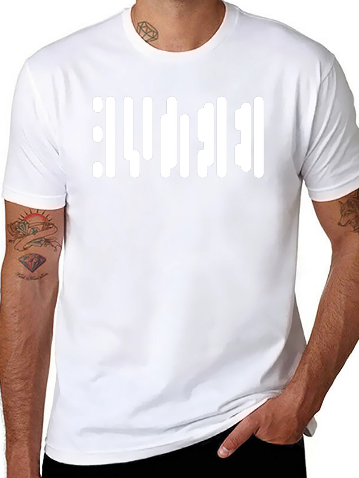 Abstract White Barcode Style Graphic T-Shirt