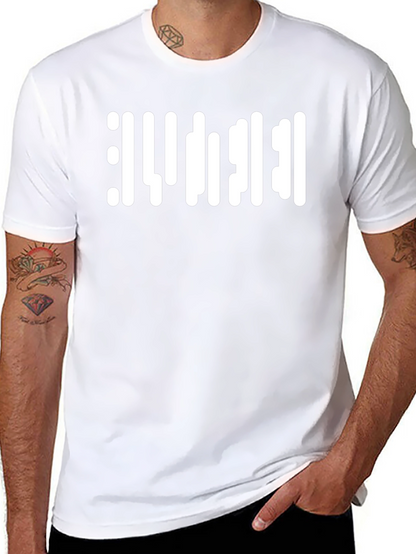 Abstract White Barcode Style Graphic T-Shirt