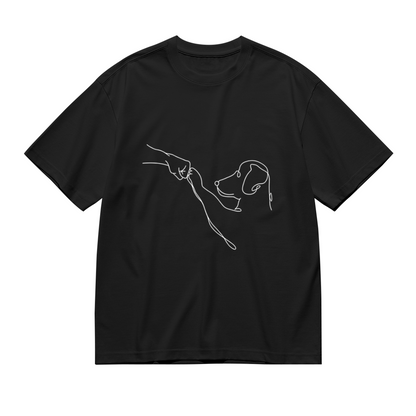 Men's Minimal One Line Art Dog Handshake Animal Lover Simple T-Shirt