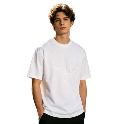 Men's Minimal One Line Art Dog Handshake Animal Lover Simple T-Shirt