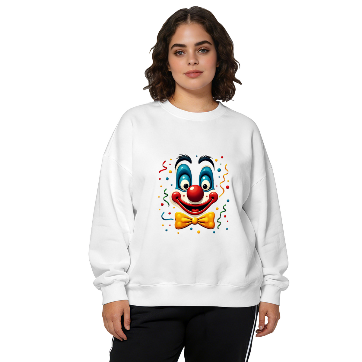 Playful Retro Clown Face Print Casual Crewneck Sweatshirt