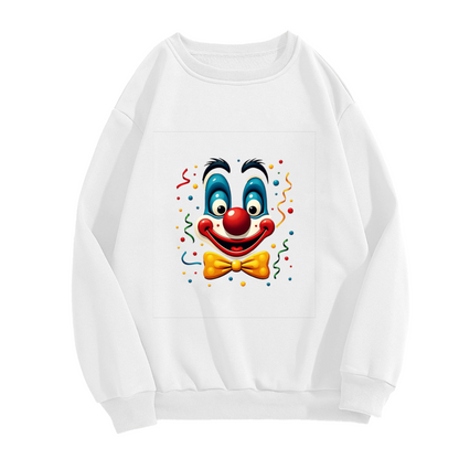 Playful Retro Clown Face Print Casual Crewneck Sweatshirt