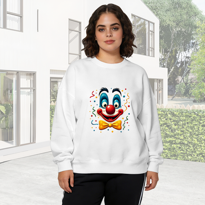 Playful Retro Clown Face Print Casual Crewneck Sweatshirt