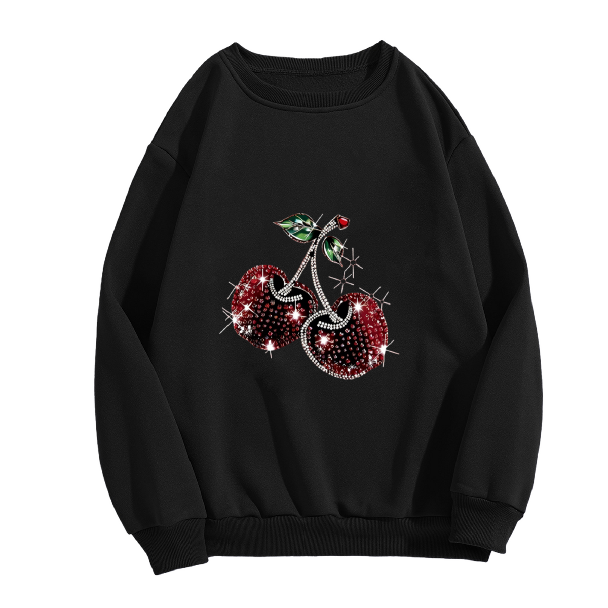 Bling Rhinestone?Effect Red Cherry Graphic Crewneck Sweatshirt