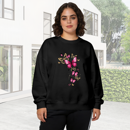 Pink & Golden Butterfly Art Crewneck Sweatshirt