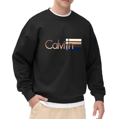Metallic Calvin Color Block Stripe Black Crewneck Sweatshirt