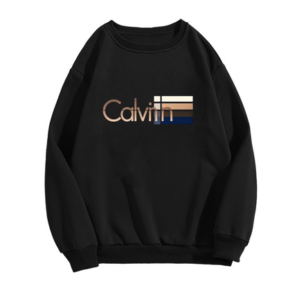 Metallic Calvin Color Block Stripe Black Crewneck Sweatshirt