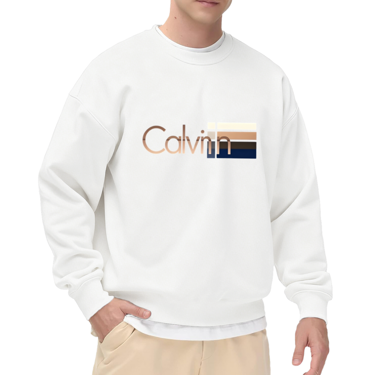 Metallic Calvin Color Block Stripe Black Crewneck Sweatshirt
