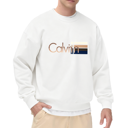 Metallic Calvin Color Block Stripe Black Crewneck Sweatshirt